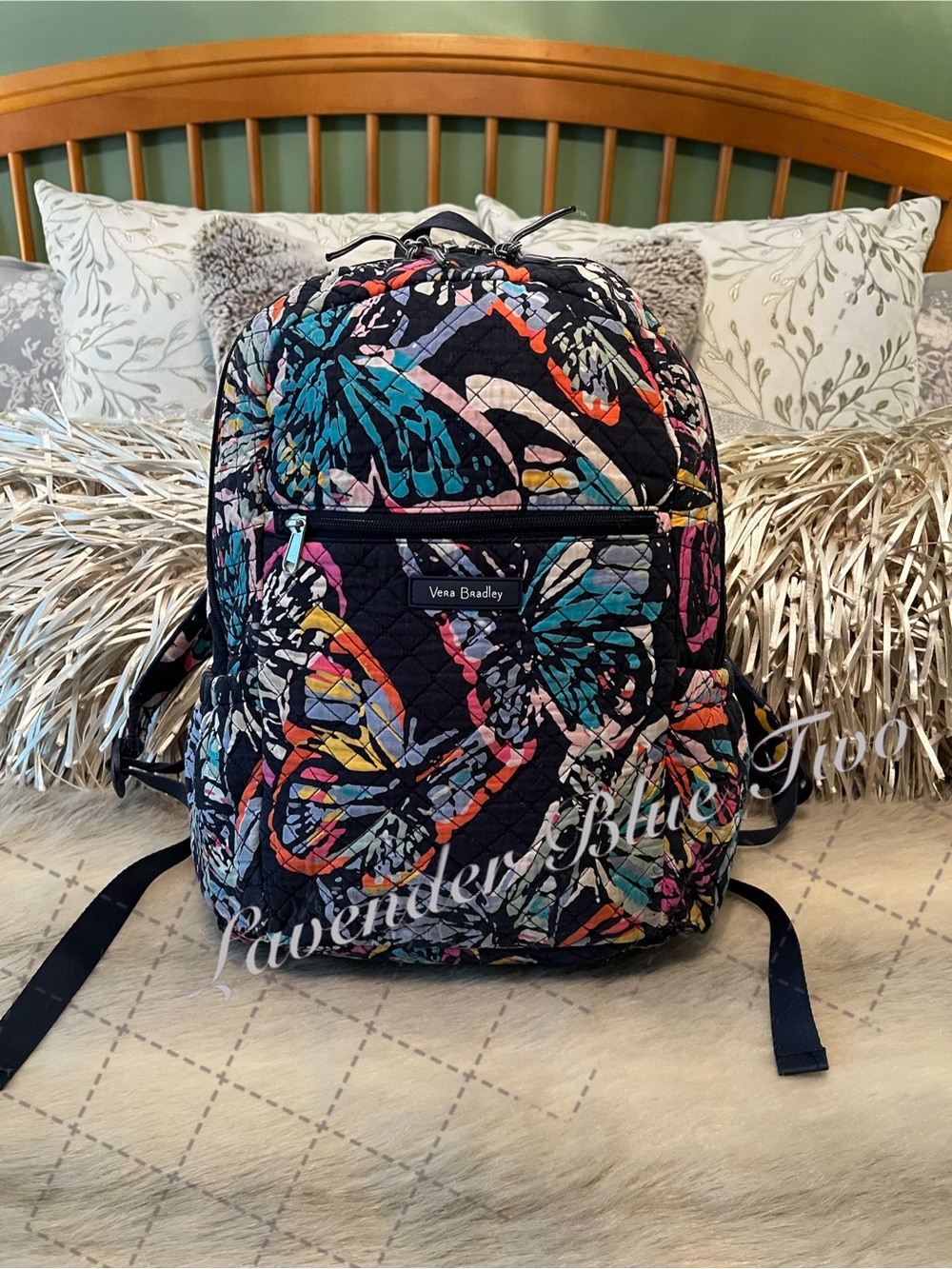 VERA BRADLEY Butterfly Flutter 2018 Lightweight Campus Backpack Black Blue Pink